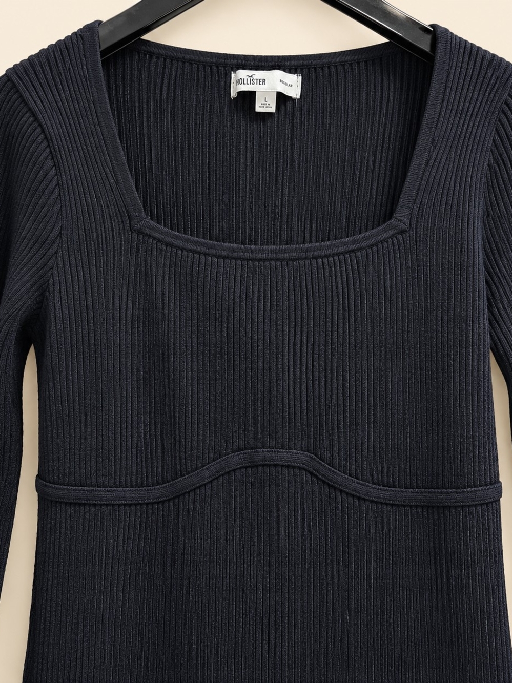 Hollister Black Ribbed Knit Square Neck Bodycon Dress Size L - Picture 5 of 10
